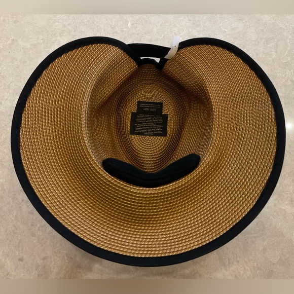 Eric Javits Sun Crest Packable Hybrid Straw Fedora Visor In Natural Black - Picture 8 of 11